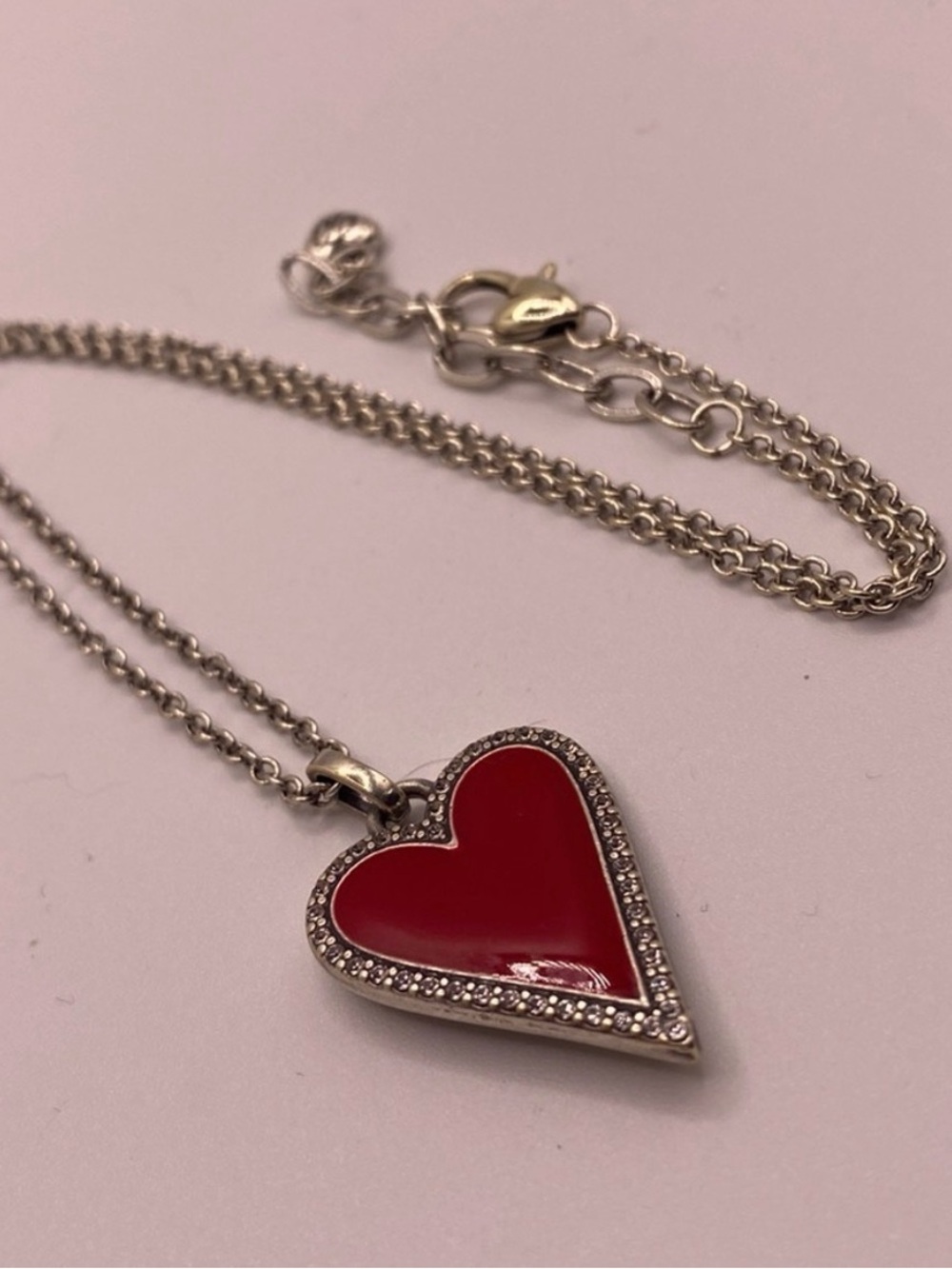 Brighton Dazzling Love Red Heart Necklace w Crystal Trim. Double Sided. NWT